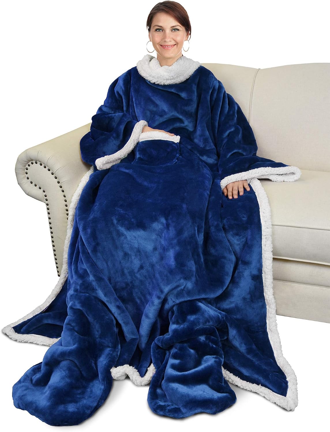 Catalonia Wearable Blanket with Sleeves & Foot Pocket for Adults | Soft Fleece Throw Wrap with Hands-Free Comfort, Perfect for Reading, TV Time & Relaxing, Christmas Gift for Women & Men