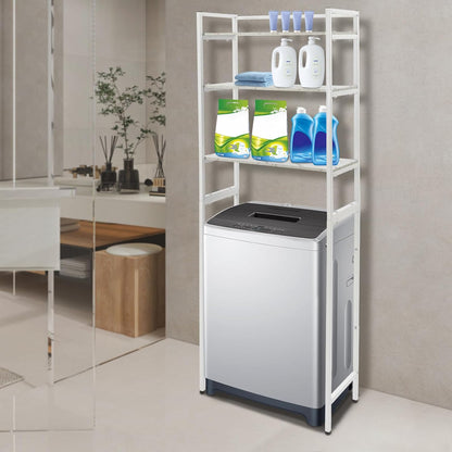 3-Tier Laundry Room Storage Shelf,Over Washer and Dryer Shelves,Floor Standing Washing Machine Storage Rack,White,Marbling