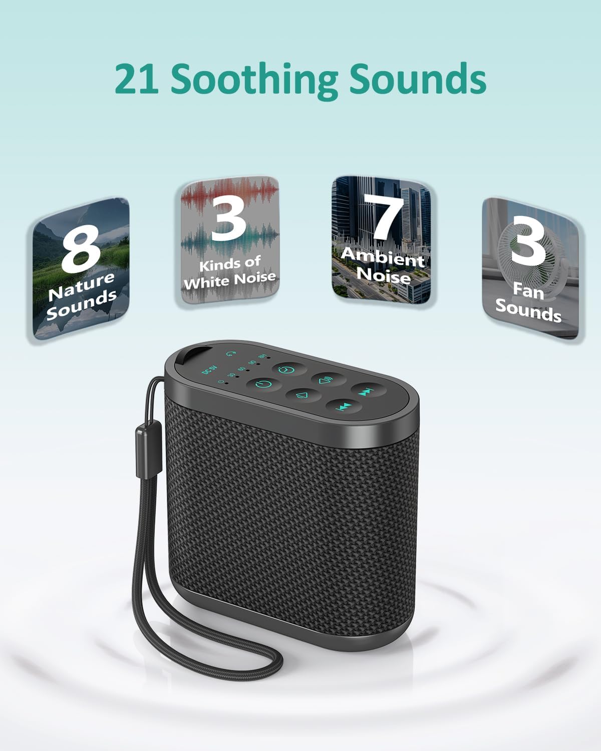 Portable Travel Sound Machine White Noise Machine for Sleeping : Super Long-Lasting & Rechargeable Battery, Headphone Jack, 21 Sounds, Noise Canceling for Office Privacy, Home, Adults, Baby, Gift