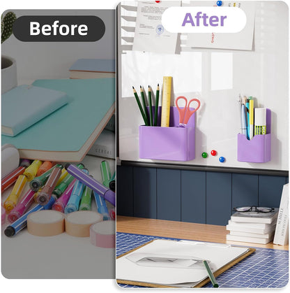 Marbrasse Magnetic Dry Erase Marker Holder,Pen and Eraser Holder for Whiteboard，Magnet Pencil Cup Utility Storage Organizer for Office, Refrigerator, Locker and Metal Cabinets (2 Pack)