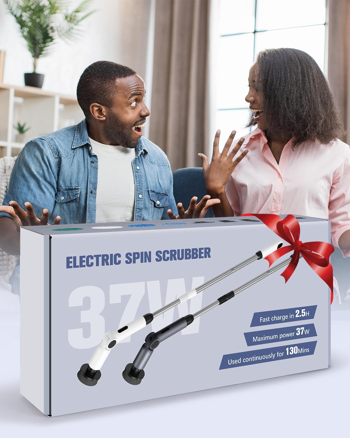 Electric Spin Scrubber, [IPX8 Waterproof ] [50KG Torque]- Gray | Shower Scrubber with 9 Brush Heads, 2 Speed Mode, 4 Adjustable Angles, Electric Brush for Cleaning for Bathroom Floor Tile