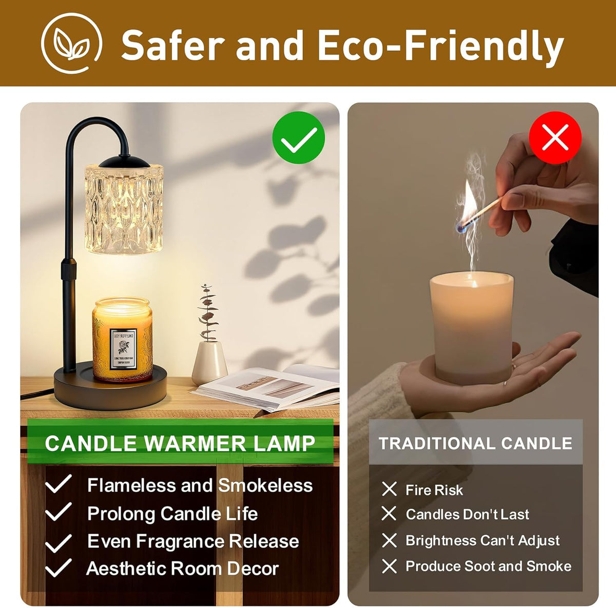 Briever Dimmable Candle Warmer Lamp with Timer, Height Adjustable Electric Candle Wax Warmer, Christmas Birthday Gifts for Women Mom, House Warming Gifts New Home Room Decor, Black Solid Wood Base