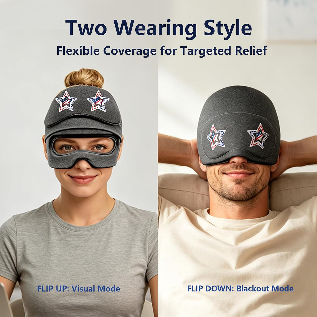 Migraine Relief Cap with Slide-Up Eye Mask, Headache Relief Ice Hat