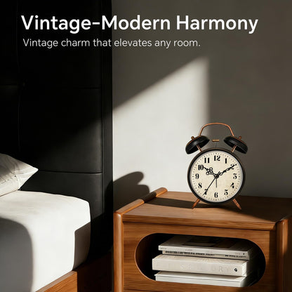 4.5" Metal Loud Alarm Clock for Heavy Sleepers Adults, Analog Battery Operated Alarm Clock with Bells Glow in Dark Numbers, Silent Old School Bedside Desk Clock for Bedroom Office Kids, Black