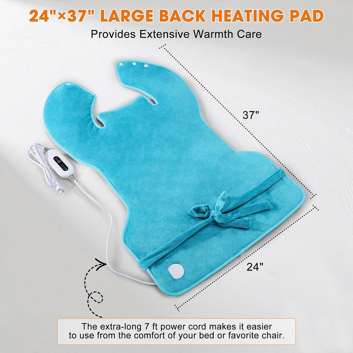 Tovve Heating Pad for Back Neck Shoulders, Large Wearable Relax Muscles, Birthday Gifts for Women Men Mom Dad Elderly, 3 Heat Settings/2-Hour Safe Auto-Off, 24"×37" Ergonomic Fit Design-Blue
