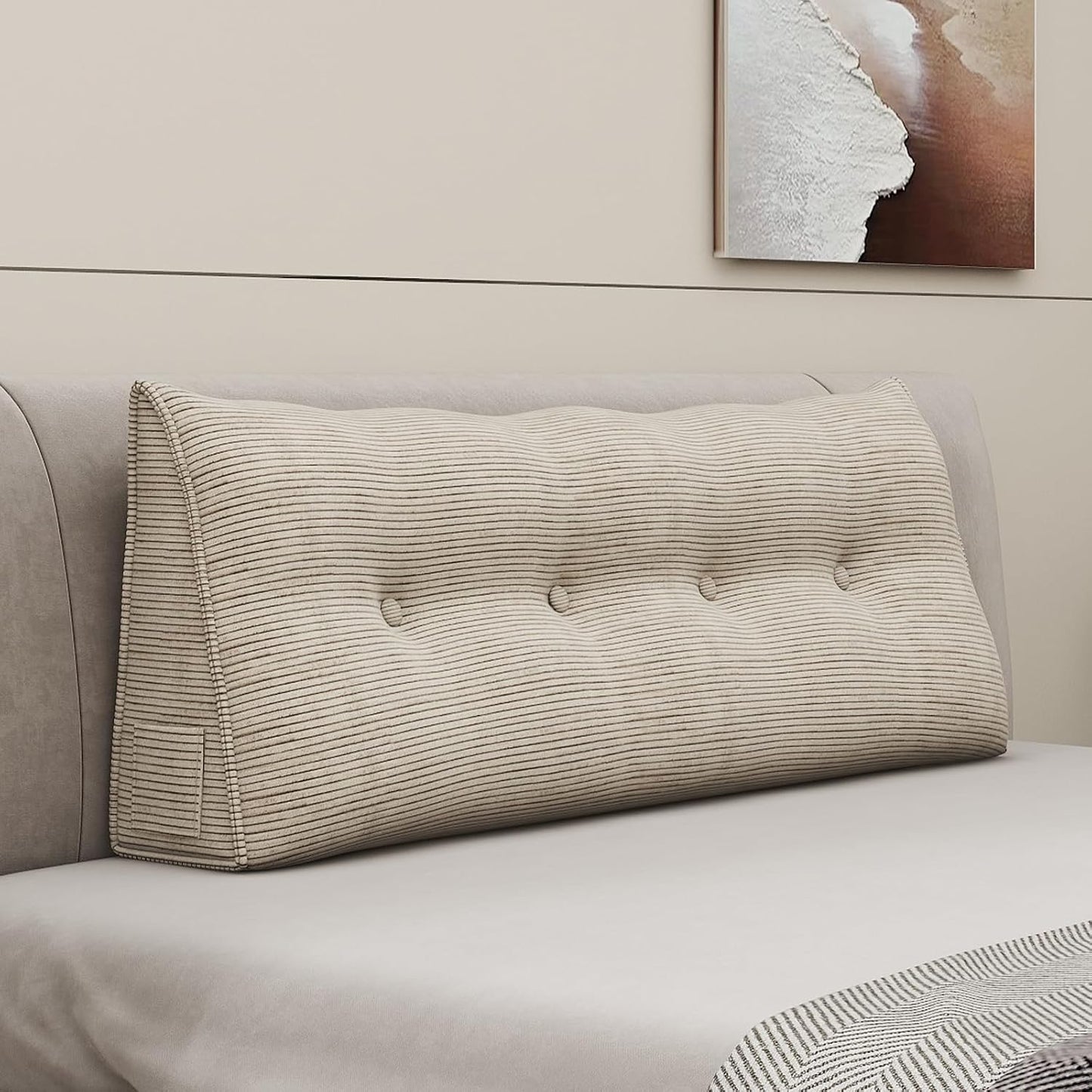 Headboard Wedge Pillows for Sitting Up in Bed Rest Adult，Triangular Upholstered Stuffed Reading Pillow for Sofa Couch Back Cushions Lumbar Body Support Dorm Bedroom（King，Corduroy Gray）