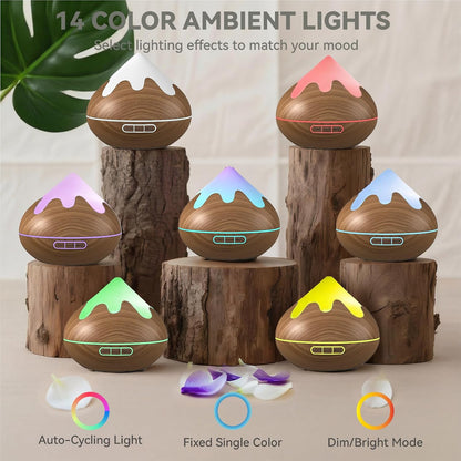 500ML Essential Oil Diffuser, Aromatherapy Diffuser with Remote Control, Multifunctional Air Diffusers for Home Office Room, Fragrance Aroma Diffuser with 7 Color LED & 2 Mist Mode, Brown