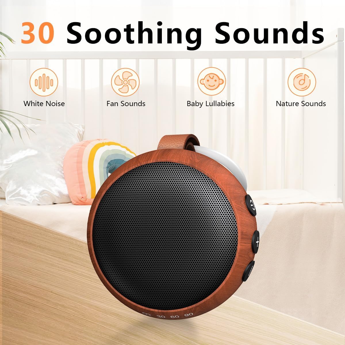 Portable Sound Machine Baby White Noise Machine Travel Noise Machine with 30 Soothing Sounds for Newborn Kids Adults Battery Sleep Brown Noise Masker 4 Timers Memory Function for Travel Home Office