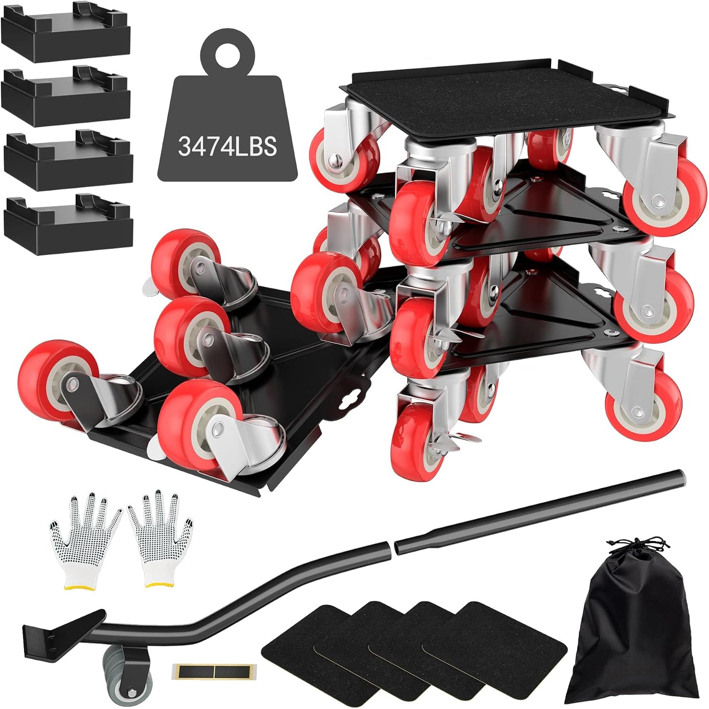 MYUEA Furniture Dolly,Furniture Movers with 5 Wheels,Carbon Steel Panel Heavy Duty Dolly,Maximum Load 3474 LBS,Furniture Lifter with 5 360° Rotatable Rubber Universal Wheels(Silver,6.89x6.9 in)