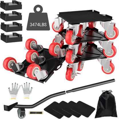 MYUEA Furniture Dolly,Furniture Movers with 5 Wheels,Carbon Steel Panel Heavy Duty Dolly,Maximum Load 3474 LBS,Furniture Lifter with 5 360° Rotatable Rubber Universal Wheels(Silver,6.89x6.9 in)