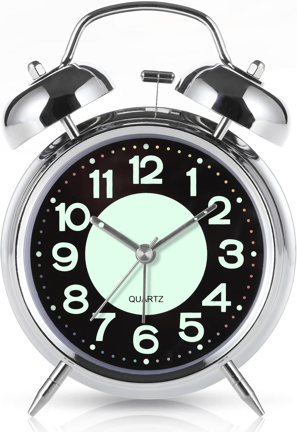 Super Loud Alarm Clock For heavy sleepers,4 inches Twin Bell Alarm Clock with Backlight,Battery Operated,Silent Non Ticking,For Kids,Adults,Bedrooms,Retro decor Desk Analog Clocks.. (Noctilucent)