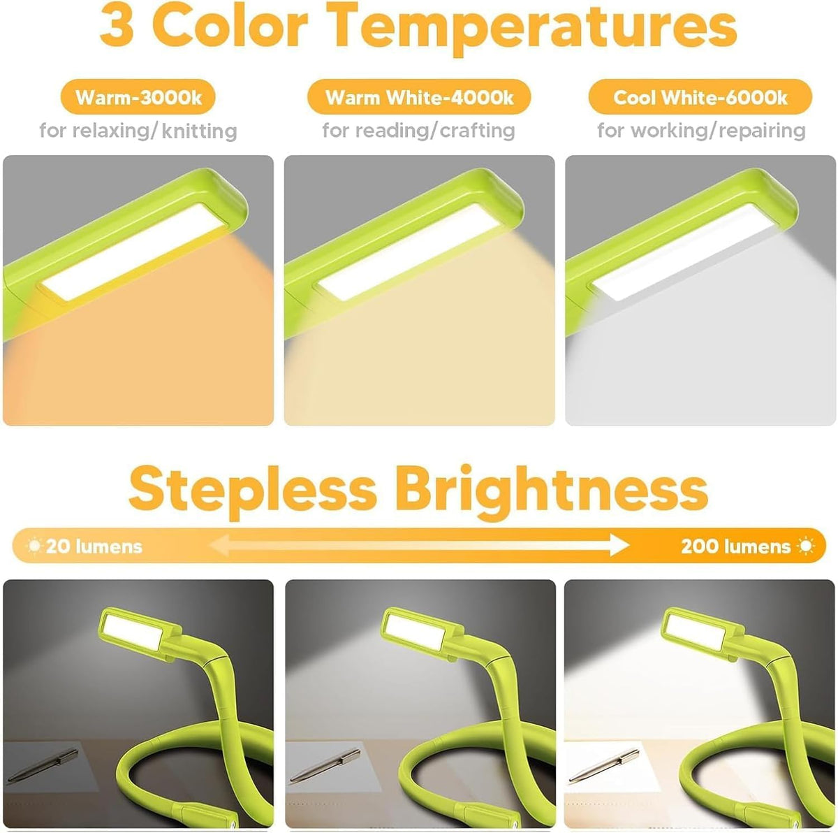 Neck Book Light, Rechargeable Reading Light, 3 Colors Dimmable | Back to School Supplies College Dorm Essentials Bed Lamp, Hands-Free, Dual Lamps, 80H Lasting Neck Light, Gifts for Gilrs