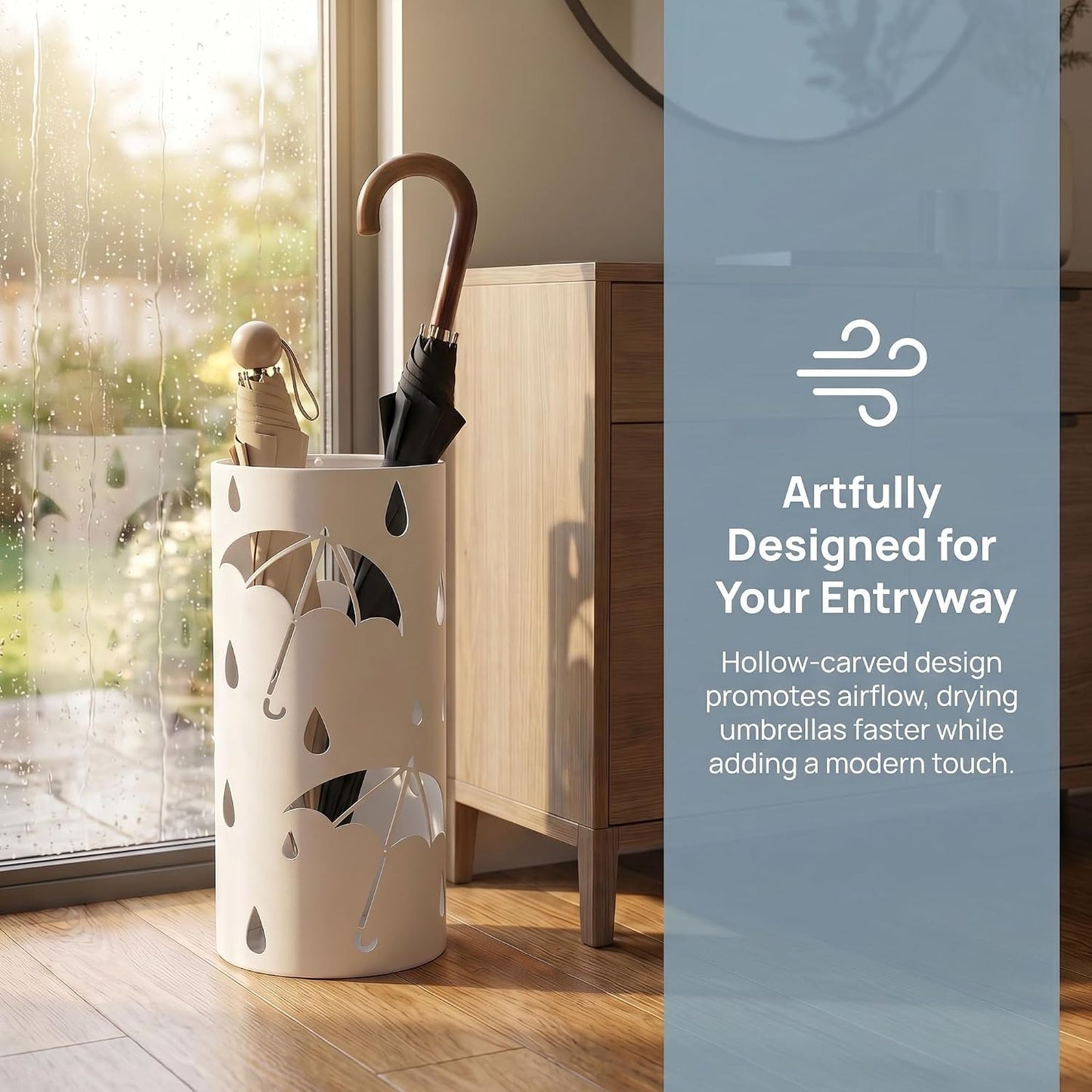 BEWBBAT Umbrella Stand Rack for Entryway, Freestanding Round Metal Umbrella Holder, Rain Collection Umbrella Organizer Bin for for Can Walking Stick, Home Office Decor, Hold 4-5 Umbrellas
