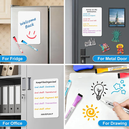 Magnetic Whiteboard for Fridge, 4-Pack Dry Erase Boards (12×8 in) with 5 Markers & Eraser, Strong Magnet & Stain-Resistant Surface, Reusable Message Board for Fridge, Family Planner & Kitchen Notes