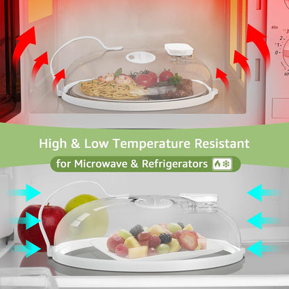Microwave Splatter Cover with Water Steamer for Food - 10 Inch Steam Microwave Splatter Guard with Handle Plate Covers for Heating Food Splash Oven Lid with Built in Steamer