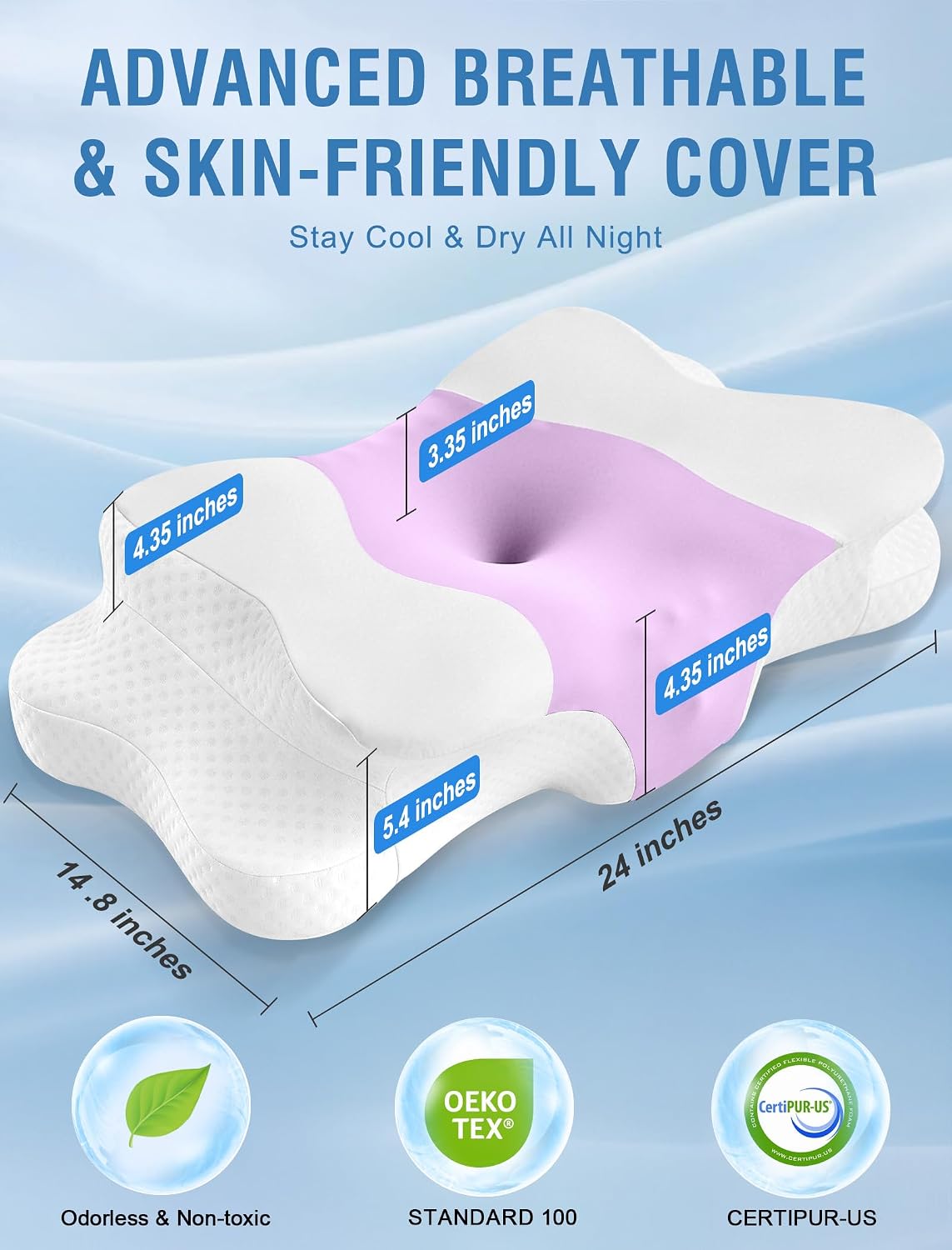 DISSA Cervical Neck Pillow for Side Sleepers Ergonomic Contour Memory Foam Pillow with Adjustable Orthopedic Neck Support for Pain Relief - Gift for Christmas & Birthdays