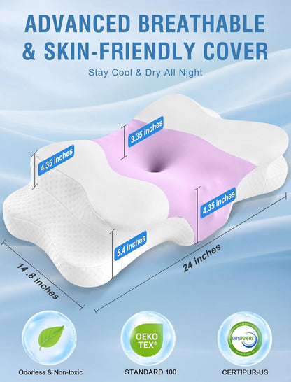 DISSA Cervical Neck Pillow for Side Sleepers Ergonomic Contour Memory Foam Pillow with Adjustable Orthopedic Neck Support for Pain Relief - Gift for Christmas & Birthdays