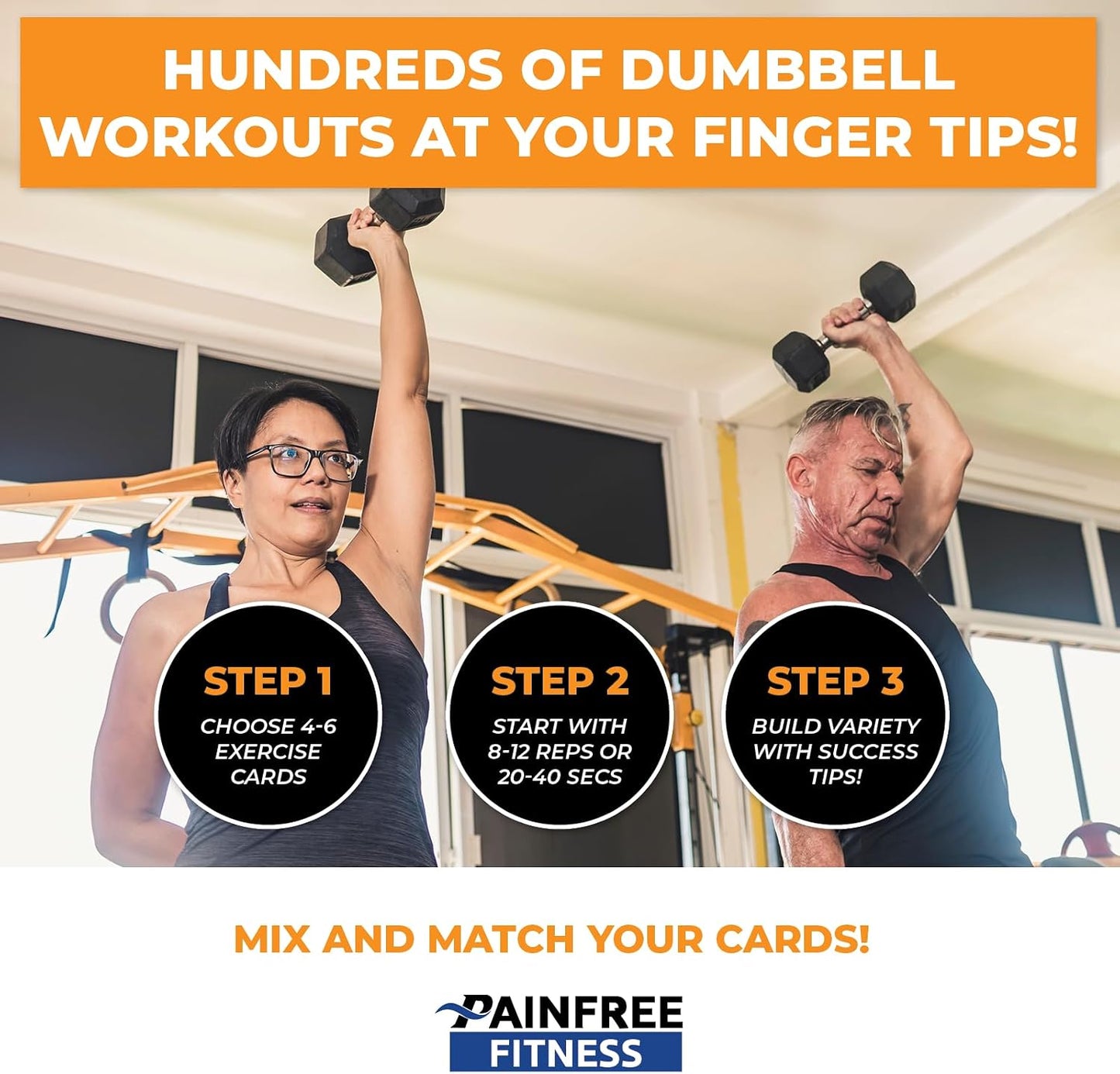 40 Dumbbell Exercise Cards 3x5''- Fundamental Workout Cards for Women & Men - Beginner to Intermediate - QR Video Guides & Inclusive Artwork - Bend & Tear-Resistant
