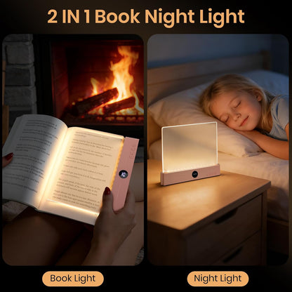LED Book Light, 3 Color Temps & Stepless Dimming, Night Reading with Timer | 2-In-1 Rechargeable Clear LED Flat Reading Light and Night Light. Perfect for Night Reading and Bookish Gifts(Black)