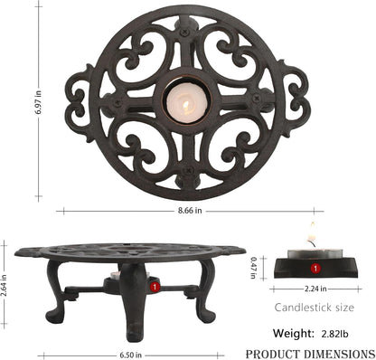 Cast Iron Teapot Warmer, Tea Pot Warmer with Tealight Holder, Portable Wind-Resistant Tea Pot Warmer Base with Candles & Pinch Mitts, for Heat Food Coffee Milk or Tea