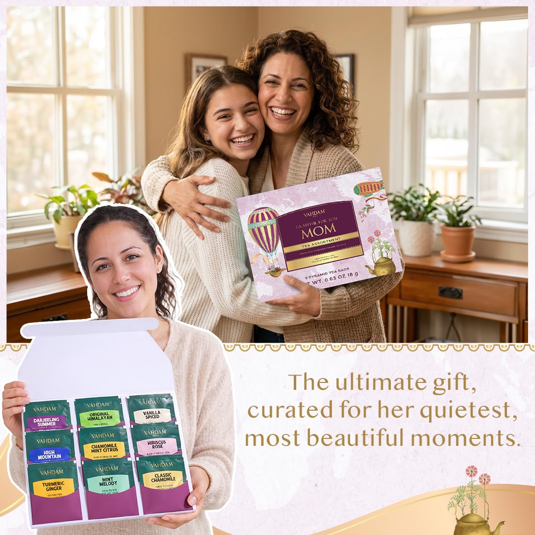 VAHDAM, Assorted Herbal Tea Sampler (18 Tea Bags, 9 Flavors) Caffeine-Free, Non-GMO | Double Infusion, Individually Enveloped Tea Bags | Herbal Tea Assortmen