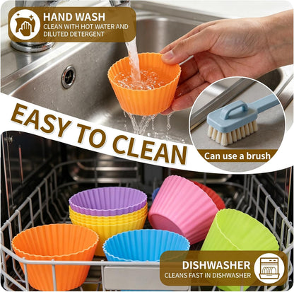 Muffin Liners, Silicone Muffin Cups for Air Fryer, 24 Pack Non-Stick Baking Liners for Parties Food Grade, 6 Bright Colors, Cupcake Holders, Easy to Clean, Sturdy and Durable, Used for Air Fryer