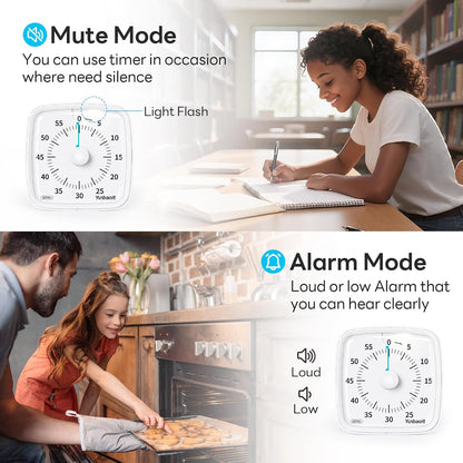 Yunbaoit Visual Timer with Night Light, 60 Minute Countdown, Light Blue | 3 Alarm Modes, Mute Flash, for Kids and Adults, Time Management Tool for Classroom, Home, School, and Work