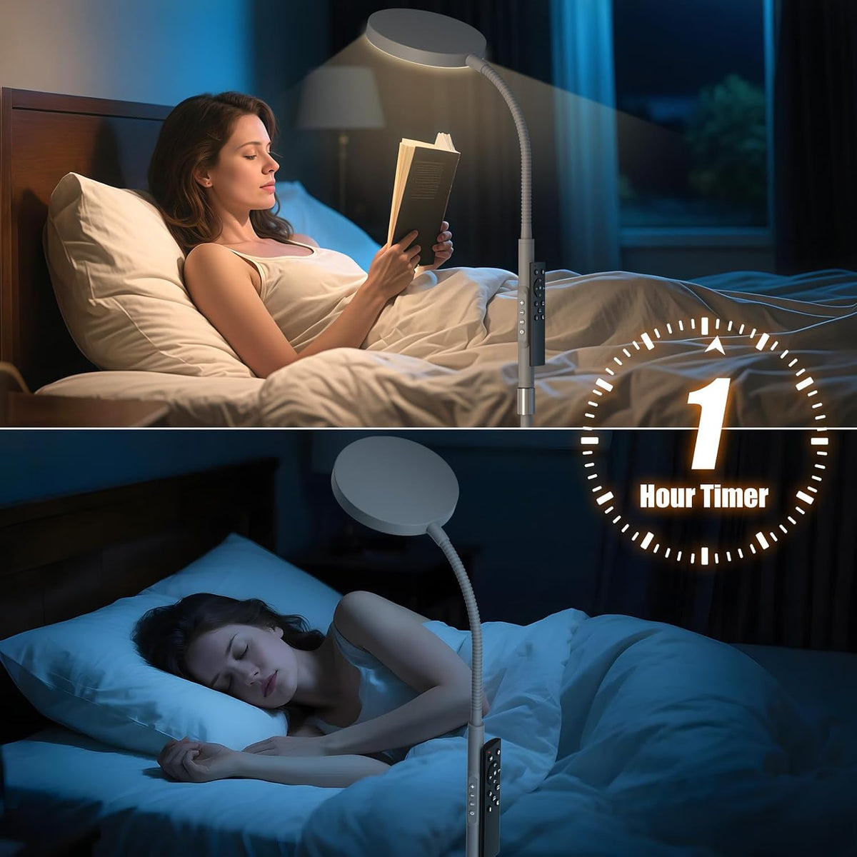 PACOVY Floor Lamp, Adjustable Height Floor Lamps for Living Room Bedroom, 120 LED Super Bright Standing Lamp Remote & Touch Control Dimmable Gooseneck Tall Stand Reading Lamp for Office Craft, Black