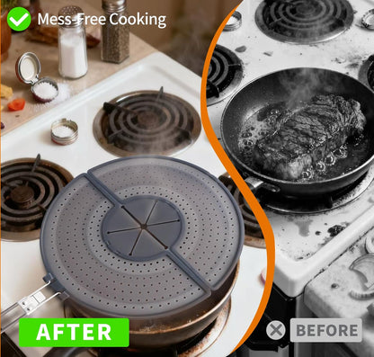 Foldable Splatter Screen with Handle for 10-13" Pans, Silicone, BPA-Free, | Heat-Resistant Grip,Space Saving Fry Pan Cover for Mess-Free Cooking,Dishwasher Safe