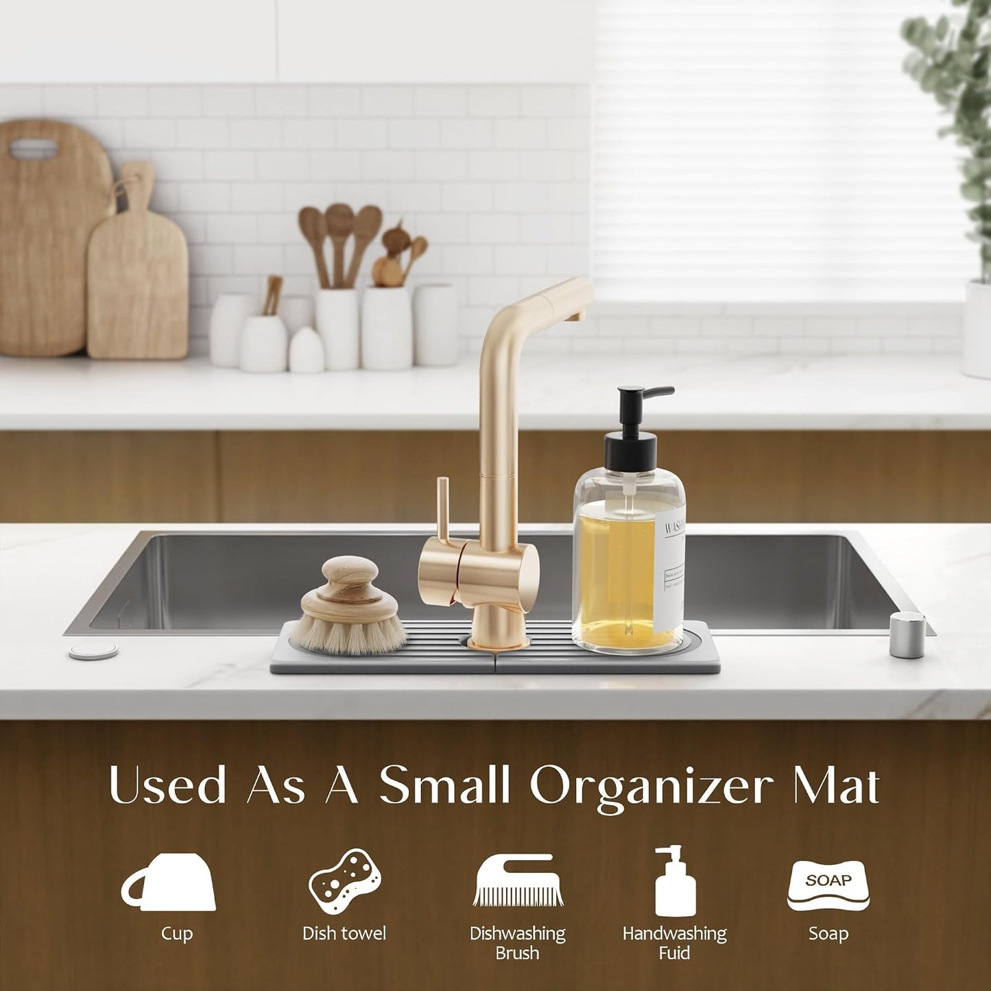 Stone Faucet Mat for Kitchen Sink – Diatomite Drying Stone Mat & Sink Protector, Prevents Moisture – Sink Splash Guard Water-Absorbing Stone Tray for Bathroom Counter (Light Grey, 20" x 3.9")