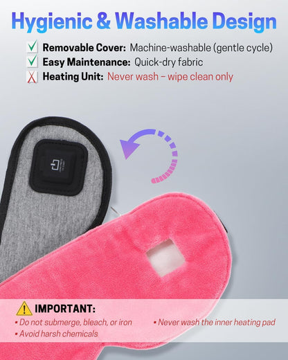 Heated Eye Mask for Dry Eyes, Stye Relief and Improved Sleep - Cordless Rechargeable Warm Compress with Graphene Heating, 3 Temp Settings, Auto Shut-Off, Washable Sleep Mask for Travel