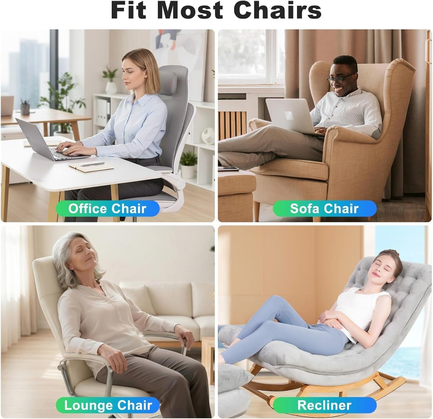 Vibration Back Massager for Chair with Heat, Massage Seat Cushion with Adjustable Neck Support Pillow & Heating Zones, Short Plush Cover Comfortable Pad for Office & Home, Gift for Dad & Mom