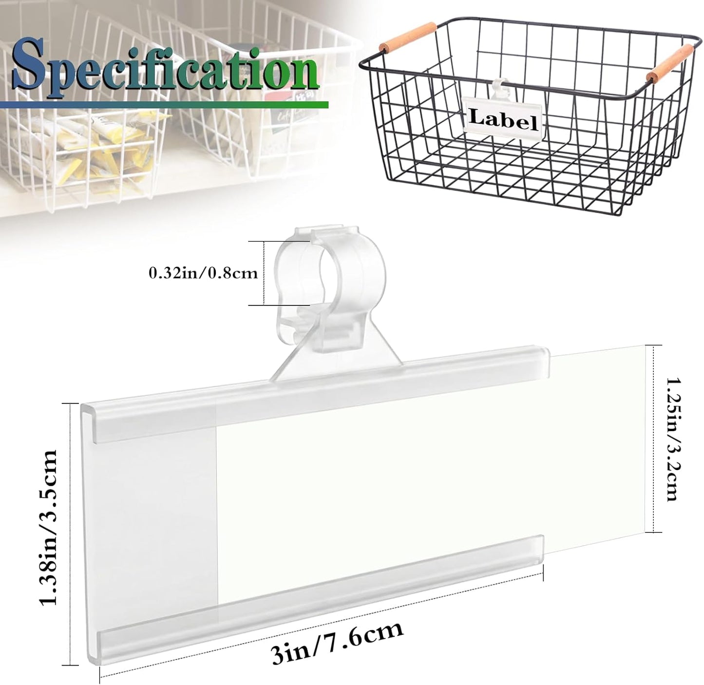 Wire Shelf Label Holder, ELEMGULY 35PCS Plastic Basket Label Holders with Tight Snap Lock, Reusable Bins Basket Labels Clip with Paper Label Inserts for Home Market Office (3 x 1.38 Inch)