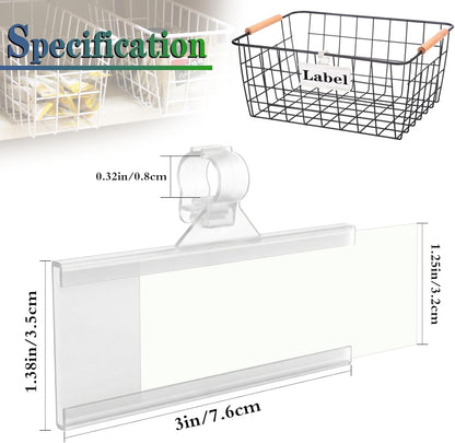 Wire Shelf Label Holder, ELEMGULY 35PCS Plastic Basket Label Holders with Tight Snap Lock, Reusable Bins Basket Labels Clip with Paper Label Inserts for Home Market Office (3 x 1.38 Inch)