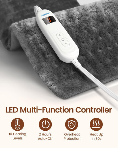 RENPHO Electric Heating Pad for Back with 10 Heat Levels, FSA Eligible HSA | Fit for Neck, Shoulder, Knee, Arm & Leg, Birthday Gift for Women, Men, Mom & Dad, HSA Approved, ETL Certified, 12 x 24", Gray