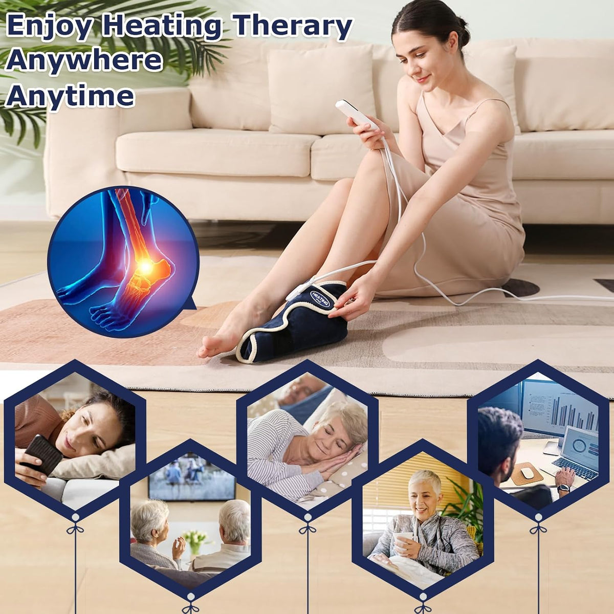 CAMECO 1 Pack Foot Ankle Heating Pad for Neuropathy Pain Relief, 86℉-158℉ Electric Heated Foot Warmer for Achilles Tendinitis & Plantar Fasciitis, Under Desk Heat Therapy Wrap Booties for Women Men