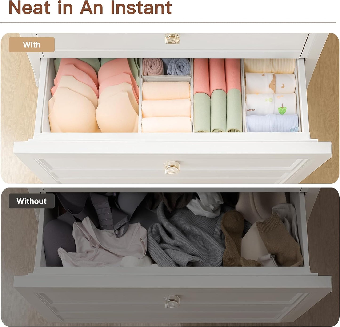 Drawer Organizer Clothes, 10 Pack Dresser Organizer for Baby Clothes, Underwear, Sock- Foldable Closet Organization and Storage Dividers Bins for Nursery, Bedroom (Beige)