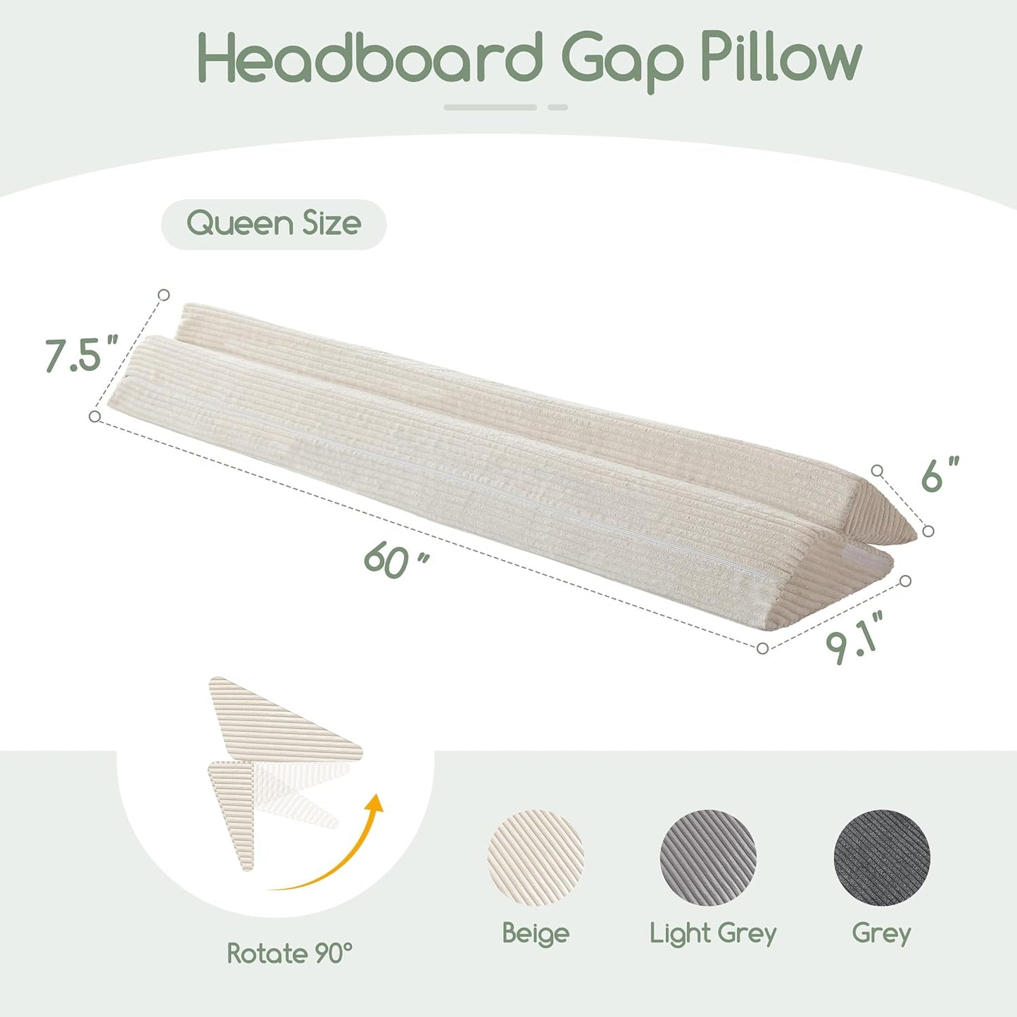 HIGOGOGO Queen Size Wedge Pillow for Headboard Gap - Multi Functional Mattress Wedge Bed Gap Filler Close The Gap (0-7") Between Your Mattress and Headboard or Wall (Grey 60"x11"x9")