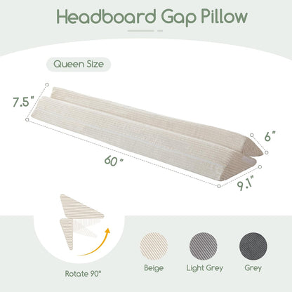 HIGOGOGO Queen Size Wedge Pillow for Headboard Gap - Multi Functional Mattress Wedge Bed Gap Filler Close The Gap (0-7") Between Your Mattress and Headboard or Wall (Grey 60"x11"x9")
