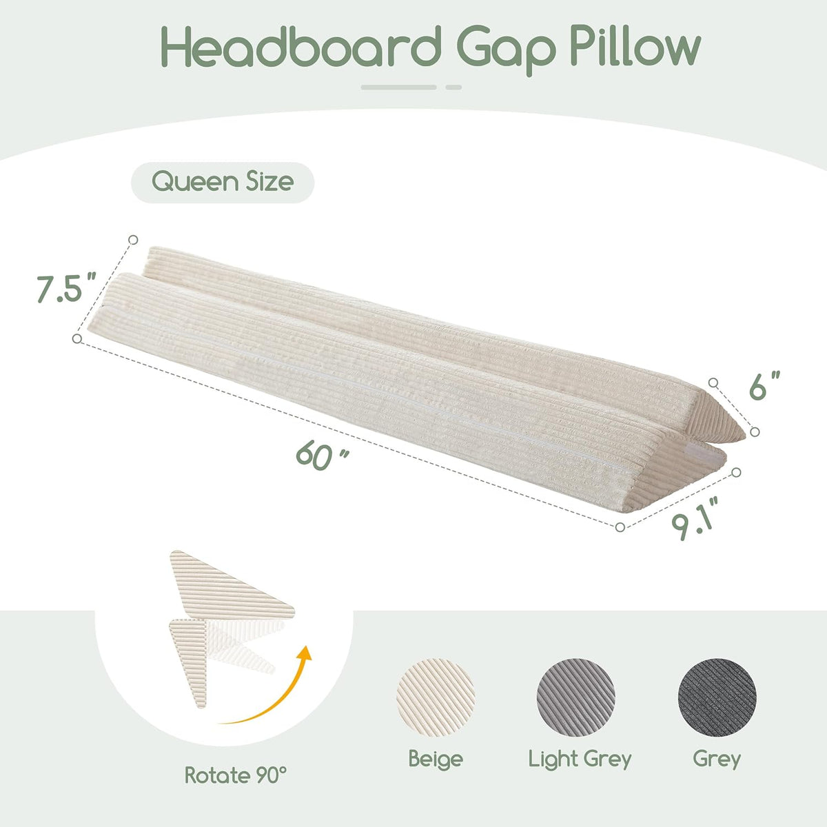 HIGOGOGO Queen Size Wedge Pillow for Headboard Gap - Multi Functional Mattress Wedge Bed Gap Filler Close The Gap (0-7") Between Your Mattress and Headboard or Wall (Grey 60"x11"x9")