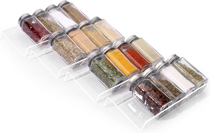 MIUKAA Clear Acrylic Spice Drawer Organizer, 4 Tier- 2 Set Expandable From 9" to 18" Seasoning Jars Drawers Insert, Kitchen Spice Rack Tray for Drawer/Countertop (Jars not included)