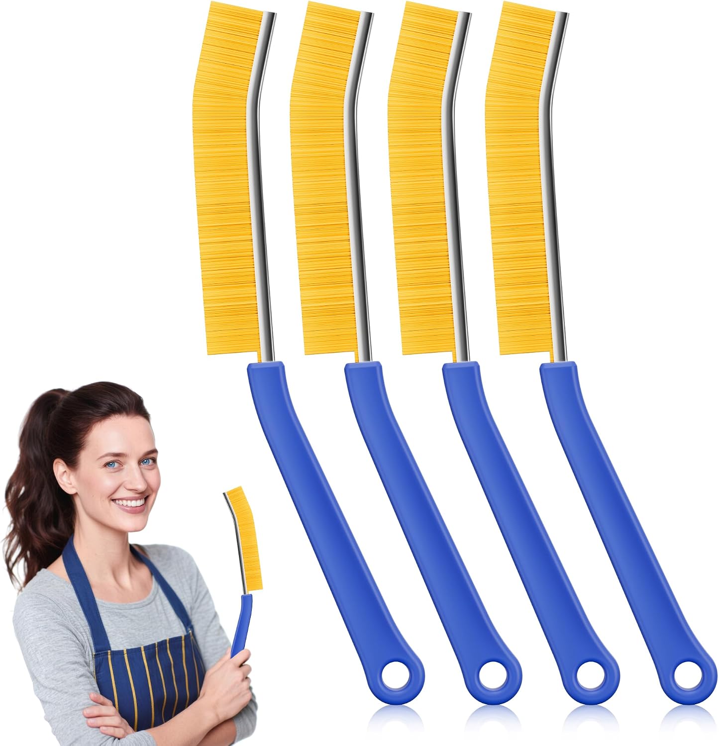 JOYMOOP 4 Pack Crevice Cleaning Brush, Hard Bristle Grout Brush, House Cleaning Supplies, Magnetic Gap Cleaning Brush for Kitchen, Bathroom, Window, Toilet, Multifunctional Cleaning Tools-4 Colors