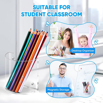 2Pack Magnetic Pen Holder, Magnetic Dry Erase Marker Holder Whiteboard Acrylic Marker Holder for Refrigerator, Office, Classroom, Pencil Cup, Pen Caddy, Classroom Organization