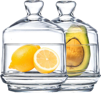 Multipurpose Glass Mini Container with Lid, Avocado, Onion, Tomato, Lemon Keeper/Saver/Holder - Pepper and Salt Cellar with Lid, Home, Kitchen&Bathroom Organizer (1 PCS)