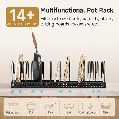 MUDEELA Pot Lid Organizer for Cabinet, Adjustable Baking Pan Rack 7 Slots | 7 Adjustable Divider, Tool-Free Assembly,Non-Slip, Scratch-Proof, Sturdy Metal Frame, For Pan Lid Cutting Board Bakeware