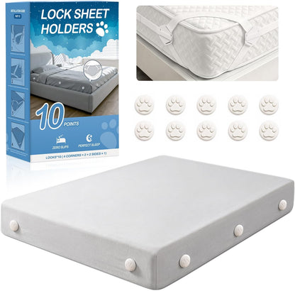 Bed Sheet Holders, Fitted Sheet Holder, 10 Twist-Locks, 360°Secure Fit