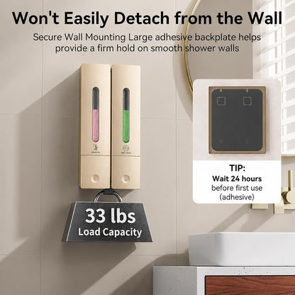 Shampoo and Conditioner Dispenser - Wall-Mounted 3-Chamber Shower Soap Dispenser, No-Drill, 1200ML Capacity, for Bathroom & Hotel