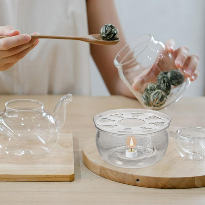 Transparent Glass Teapot Warmer Base Round Heat Preservation Stand for Household Tea Kettle Safe Glass Material Multi-use Decoration and Warming Accessory