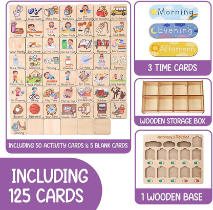 Daily Routine Chart for Kids, Visual Schedule, Routine Chart for Toddlers 3-5, Morning Bedtime Routine Chart for Toddlers, Wooden Chore Chart for Kids