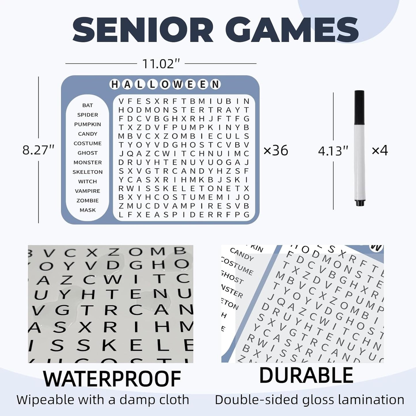 12 or 36 Pcs Reusable Word Search Cards for Dementia Game-Dementia Activities for Seniors with Alzheimer's-Elderly Alzheimer's Toys-Large Print Word Search Books (12 Reusable Word Search Card)